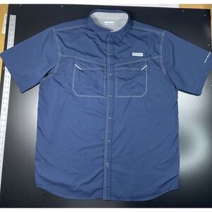 Columbia PFG Omni-Shade Vented Short Sleeve Button Up Fishing Shirt Mens XL Navy